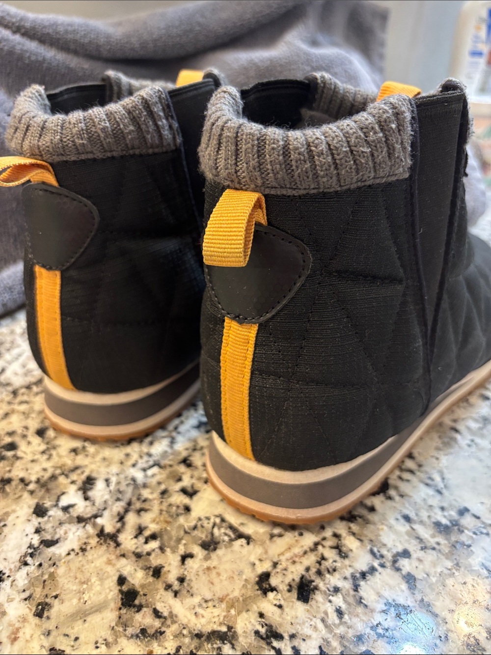Teva  Black Quilted Slip-On Ankle Boots with Yellow Pull Tabs - Picture 3 of 5